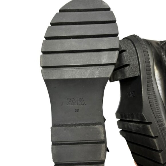 NWT* ZARA Black Leather Traktor Leather Ankle Boots Size 39 Women's 1134/810 - Picture 4 of 6